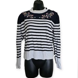 ☆Kookai Navy and White Striped Sweater with Floral Embroidery Detail☆